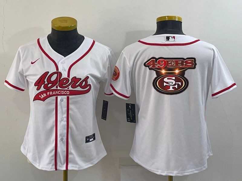 Women%27s San Francisco 49ers White Team Big Logo With Patch Cool Base Stitched Baseball Jersey